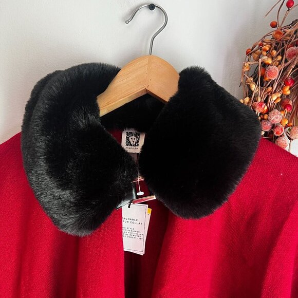 Anne Klein Women's Faux Fur Collar Ponco Sz MEDIUM in Titian Red/Anne Black - Picture 3 of 12